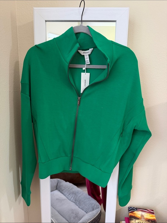 SPANX Jackets & Blazers - SPANX Vibrant Green Zip-Front Bomber Jacket